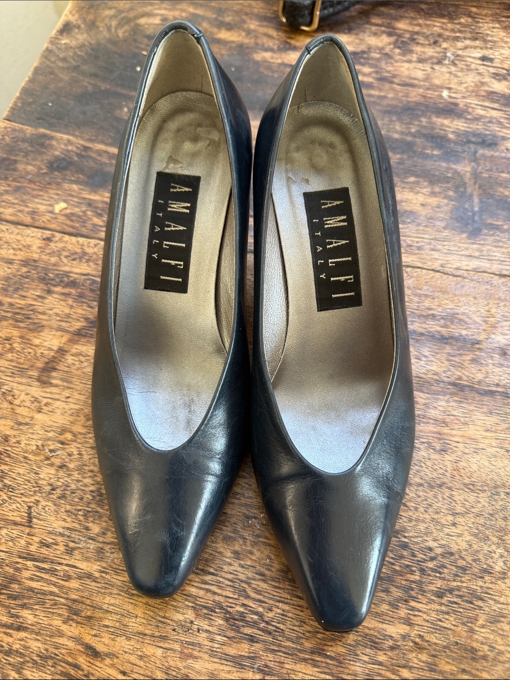Amalfi Black Pointed-Toe Leather Heels